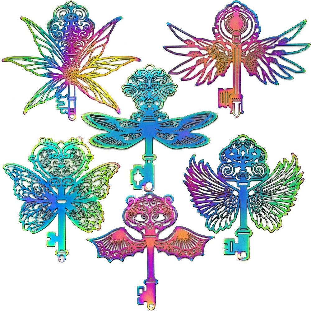 8256 12pcs Flying Key Charms Hollow Skeleton Keys Stainless Steel Metal